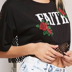 black fishnet cropped top